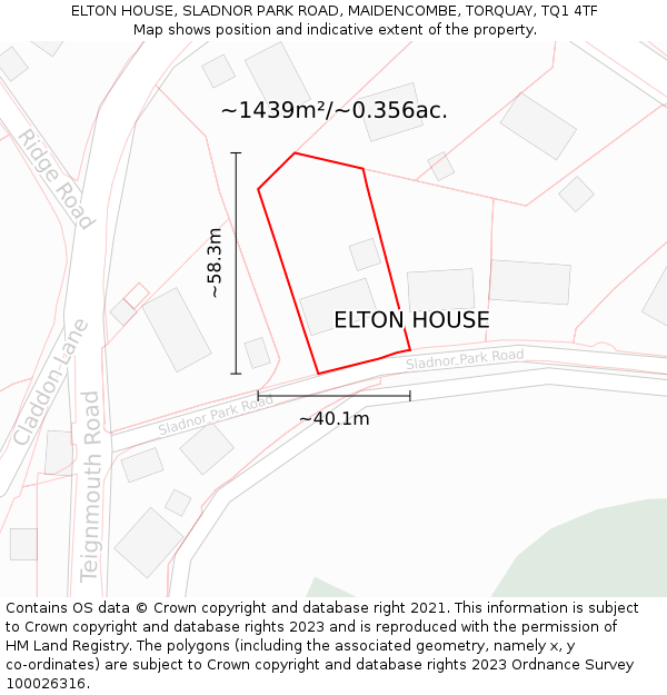 ELTON HOUSE, SLADNOR PARK ROAD, MAIDENCOMBE, TORQUAY, TQ1 4TF: Plot and title map