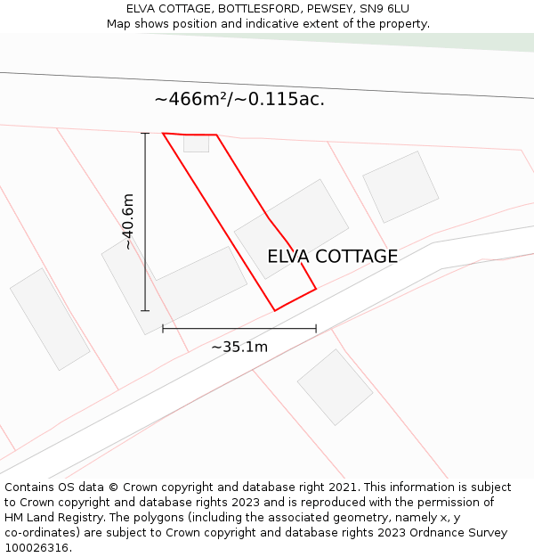 ELVA COTTAGE, BOTTLESFORD, PEWSEY, SN9 6LU: Plot and title map