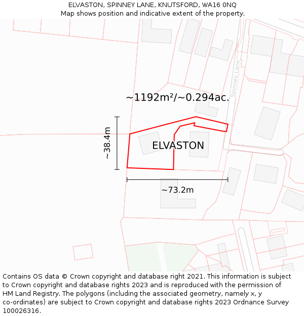 ELVASTON, SPINNEY LANE, KNUTSFORD, WA16 0NQ: Plot and title map