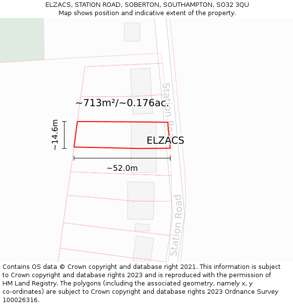 ELZACS, STATION ROAD, SOBERTON, SOUTHAMPTON, SO32 3QU: Plot and title map