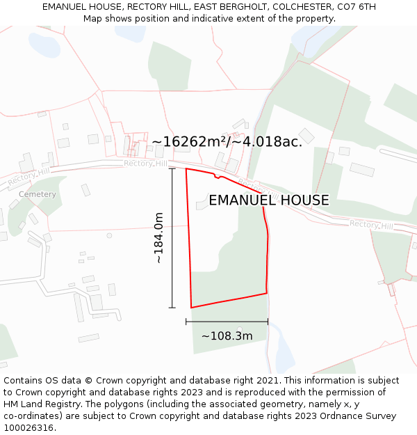 EMANUEL HOUSE, RECTORY HILL, EAST BERGHOLT, COLCHESTER, CO7 6TH: Plot and title map