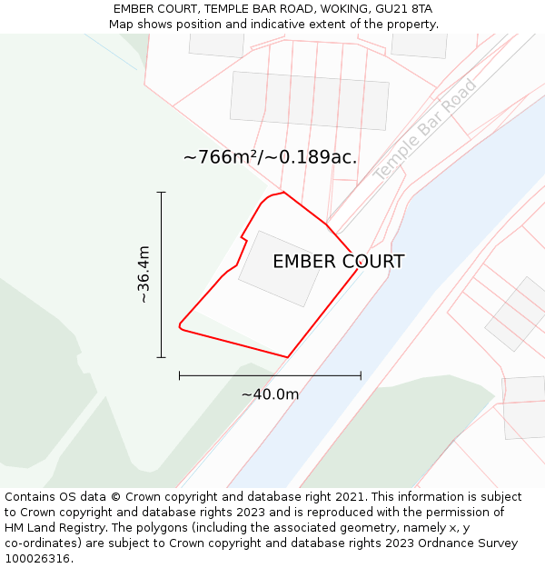 EMBER COURT, TEMPLE BAR ROAD, WOKING, GU21 8TA: Plot and title map