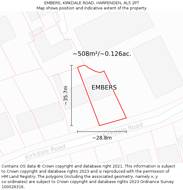 EMBERS, KIRKDALE ROAD, HARPENDEN, AL5 2PT: Plot and title map