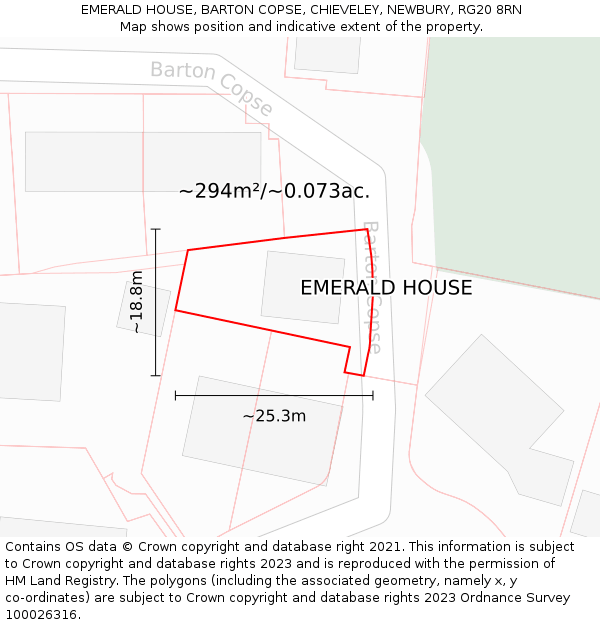 EMERALD HOUSE, BARTON COPSE, CHIEVELEY, NEWBURY, RG20 8RN: Plot and title map