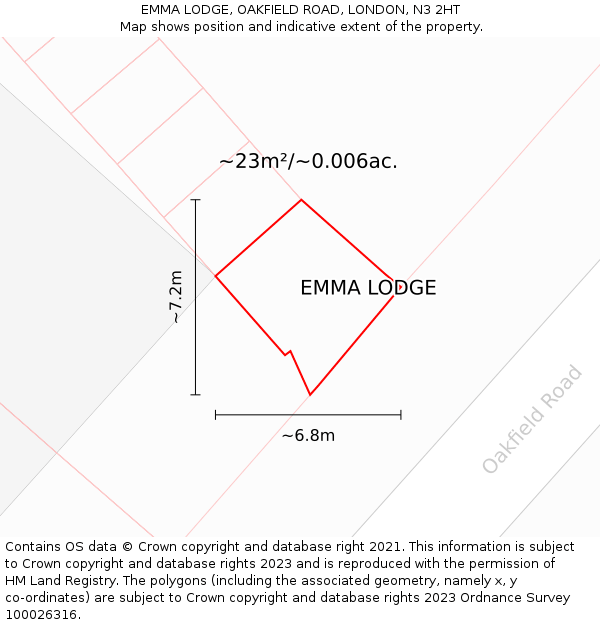 EMMA LODGE, OAKFIELD ROAD, LONDON, N3 2HT: Plot and title map