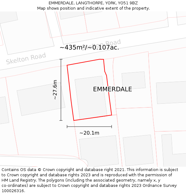 EMMERDALE, LANGTHORPE, YORK, YO51 9BZ: Plot and title map