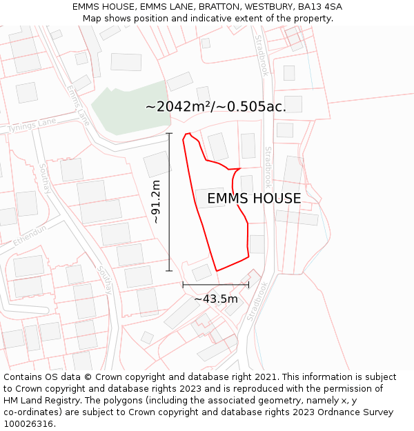 EMMS HOUSE, EMMS LANE, BRATTON, WESTBURY, BA13 4SA: Plot and title map