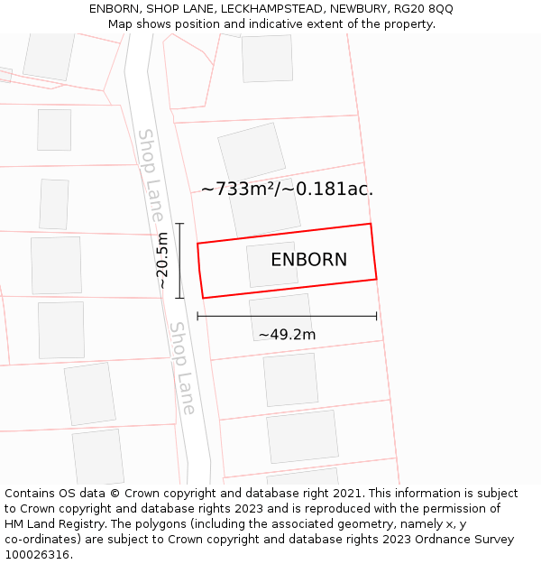 ENBORN, SHOP LANE, LECKHAMPSTEAD, NEWBURY, RG20 8QQ: Plot and title map