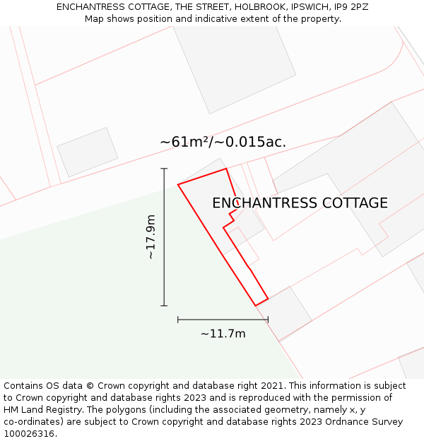 ENCHANTRESS COTTAGE, THE STREET, HOLBROOK, IPSWICH, IP9 2PZ: Plot and title map