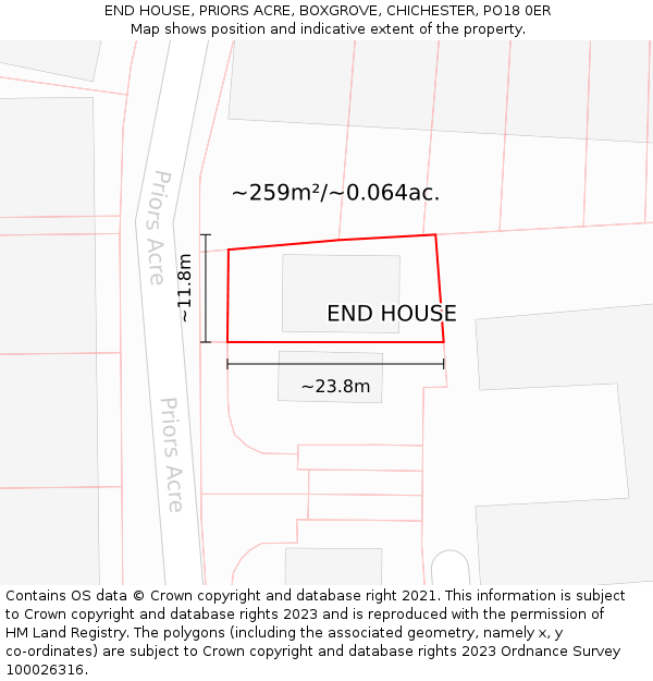 END HOUSE, PRIORS ACRE, BOXGROVE, CHICHESTER, PO18 0ER: Plot and title map