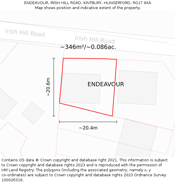 ENDEAVOUR, IRISH HILL ROAD, KINTBURY, HUNGERFORD, RG17 9XA: Plot and title map