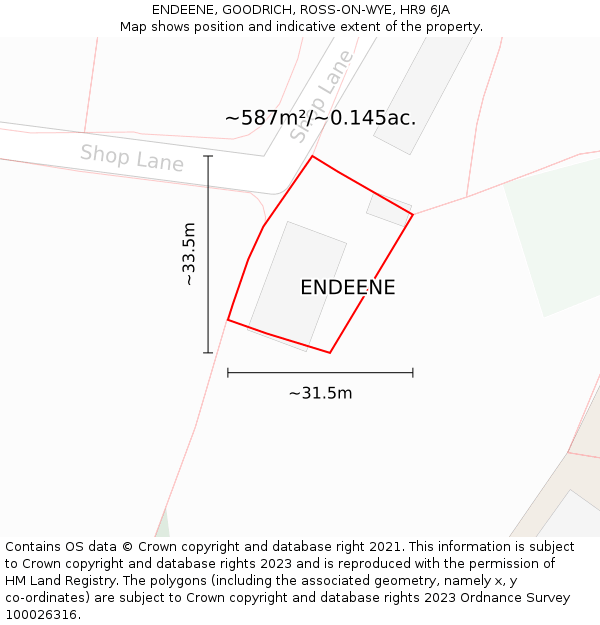 ENDEENE, GOODRICH, ROSS-ON-WYE, HR9 6JA: Plot and title map