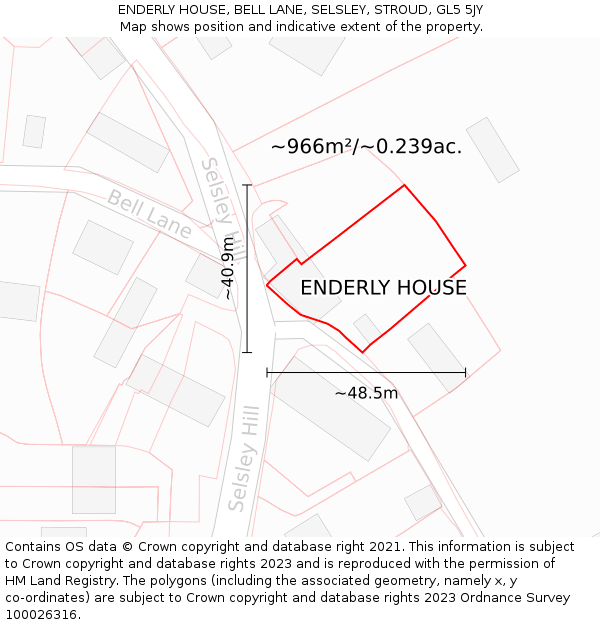 ENDERLY HOUSE, BELL LANE, SELSLEY, STROUD, GL5 5JY: Plot and title map