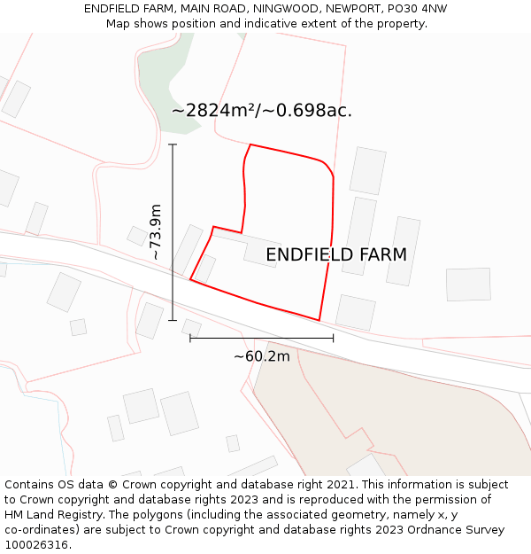 ENDFIELD FARM, MAIN ROAD, NINGWOOD, NEWPORT, PO30 4NW: Plot and title map