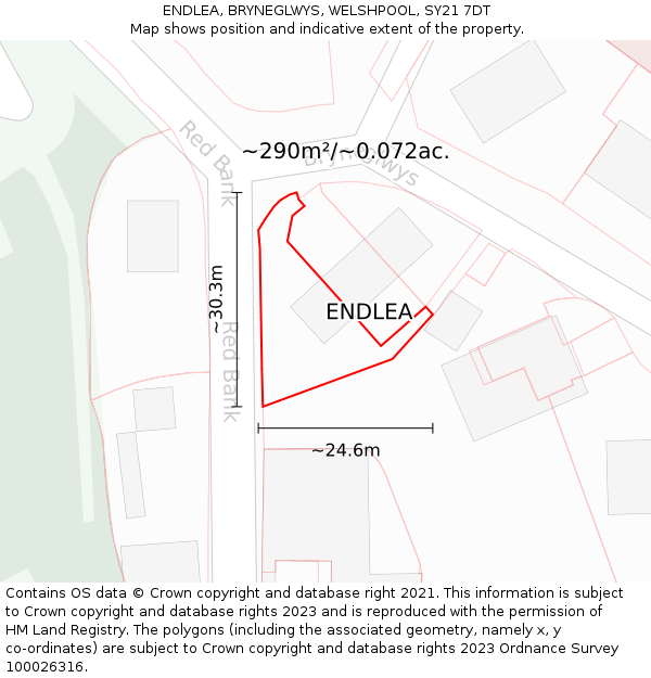 ENDLEA, BRYNEGLWYS, WELSHPOOL, SY21 7DT: Plot and title map