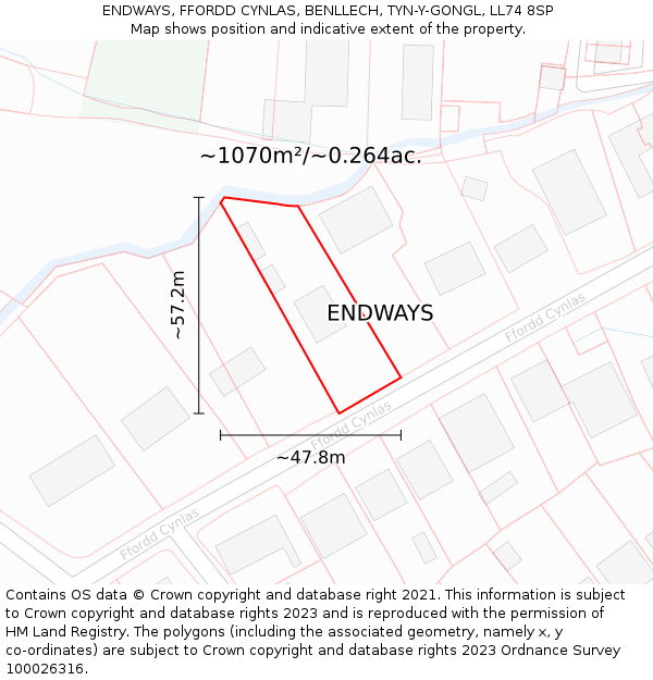 ENDWAYS, FFORDD CYNLAS, BENLLECH, TYN-Y-GONGL, LL74 8SP: Plot and title map