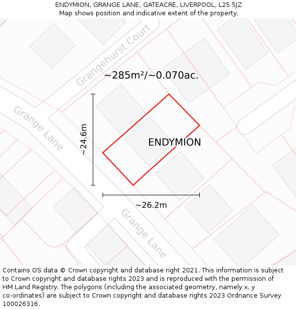 ENDYMION, GRANGE LANE, GATEACRE, LIVERPOOL, L25 5JZ: Plot and title map