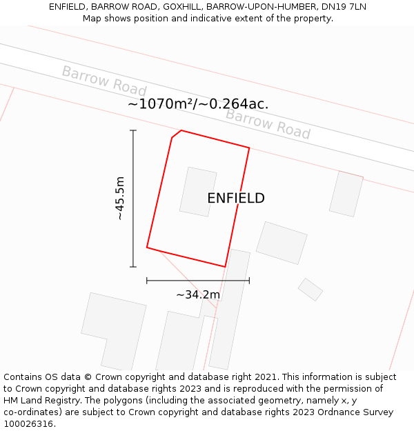 ENFIELD, BARROW ROAD, GOXHILL, BARROW-UPON-HUMBER, DN19 7LN: Plot and title map