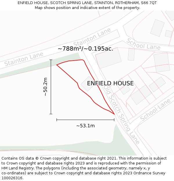 ENFIELD HOUSE, SCOTCH SPRING LANE, STAINTON, ROTHERHAM, S66 7QT: Plot and title map