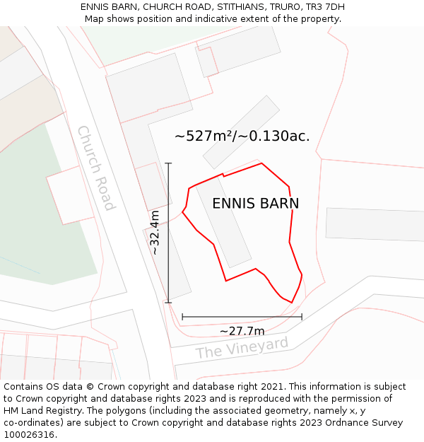 ENNIS BARN, CHURCH ROAD, STITHIANS, TRURO, TR3 7DH: Plot and title map