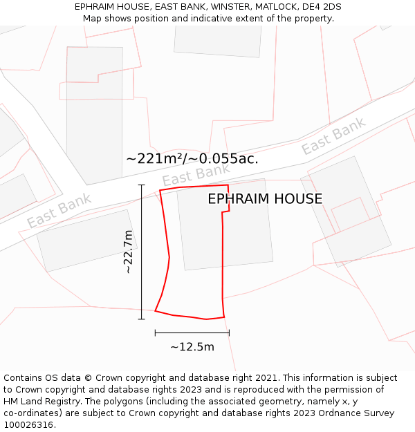 EPHRAIM HOUSE, EAST BANK, WINSTER, MATLOCK, DE4 2DS: Plot and title map