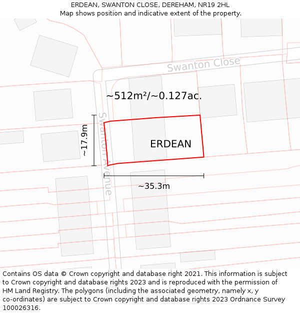 ERDEAN, SWANTON CLOSE, DEREHAM, NR19 2HL: Plot and title map