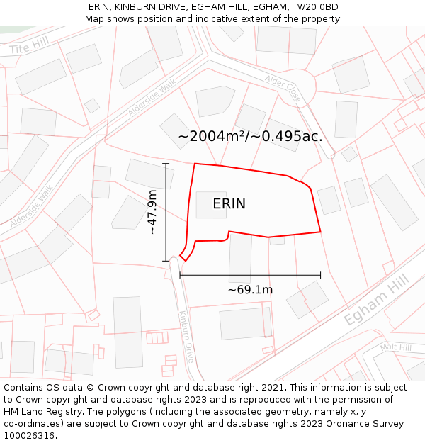 ERIN, KINBURN DRIVE, EGHAM HILL, EGHAM, TW20 0BD: Plot and title map