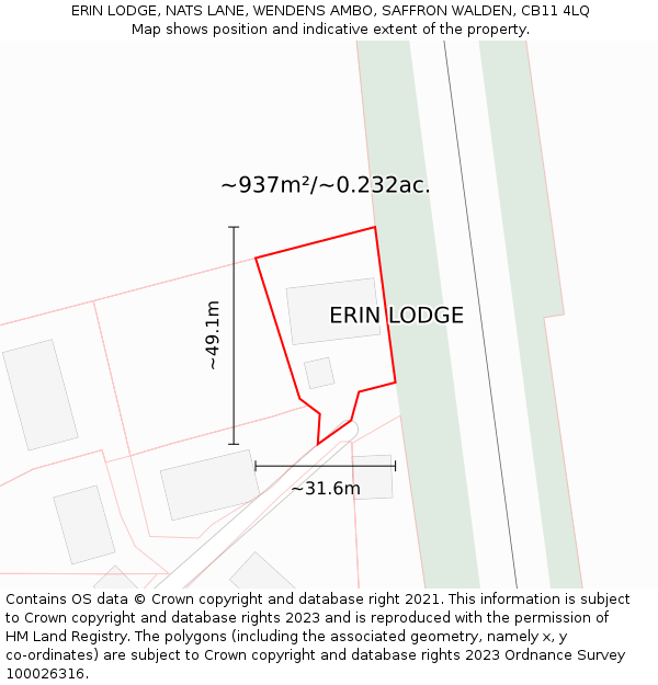 ERIN LODGE, NATS LANE, WENDENS AMBO, SAFFRON WALDEN, CB11 4LQ: Plot and title map