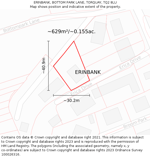 ERINBANK, BOTTOM PARK LANE, TORQUAY, TQ2 8LU: Plot and title map