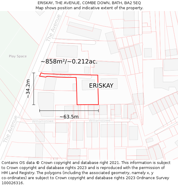 ERISKAY, THE AVENUE, COMBE DOWN, BATH, BA2 5EQ: Plot and title map