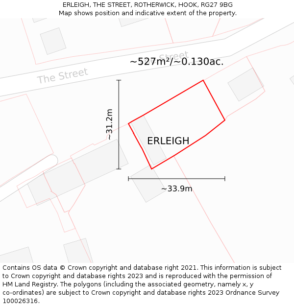 ERLEIGH, THE STREET, ROTHERWICK, HOOK, RG27 9BG: Plot and title map