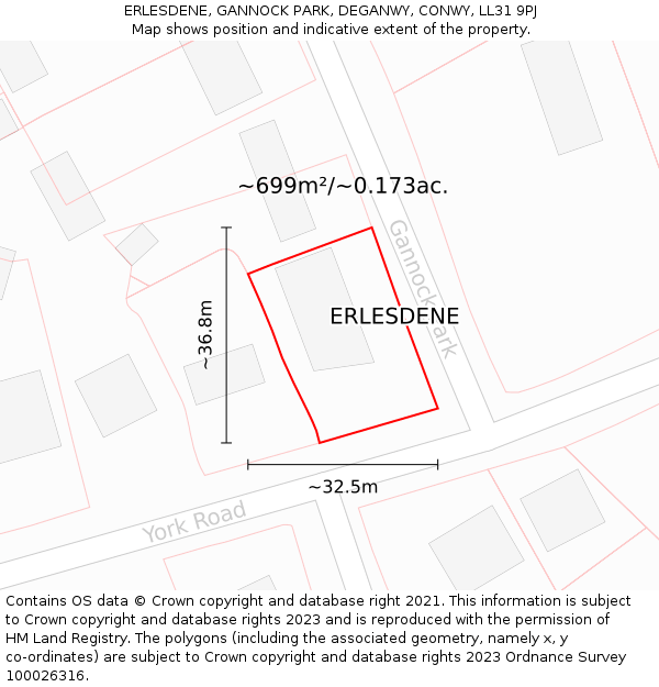 ERLESDENE, GANNOCK PARK, DEGANWY, CONWY, LL31 9PJ: Plot and title map