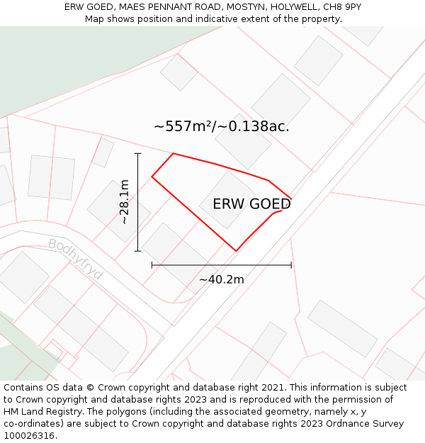 ERW GOED, MAES PENNANT ROAD, MOSTYN, HOLYWELL, CH8 9PY: Plot and title map