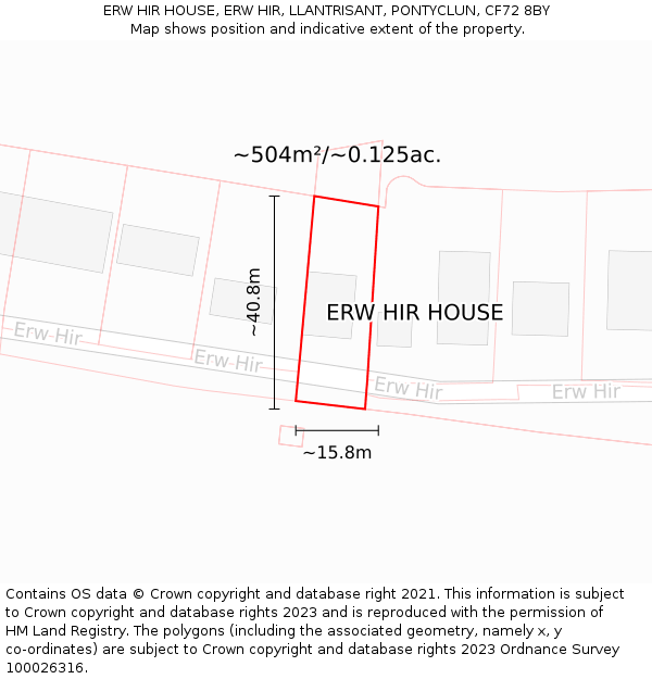 ERW HIR HOUSE, ERW HIR, LLANTRISANT, PONTYCLUN, CF72 8BY: Plot and title map