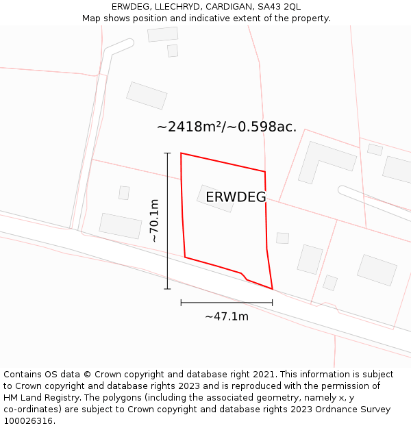 ERWDEG, LLECHRYD, CARDIGAN, SA43 2QL: Plot and title map