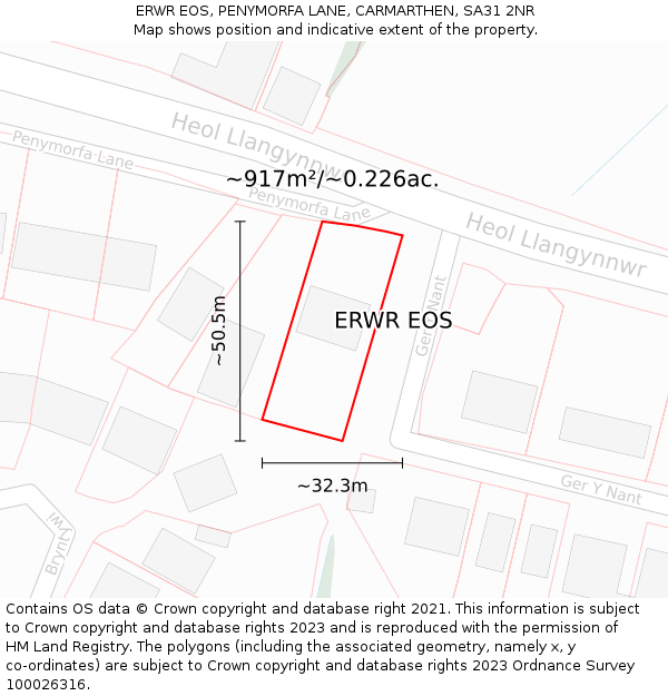 ERWR EOS, PENYMORFA LANE, CARMARTHEN, SA31 2NR: Plot and title map