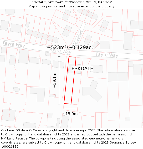 ESKDALE, FAYREWAY, CROSCOMBE, WELLS, BA5 3QZ: Plot and title map