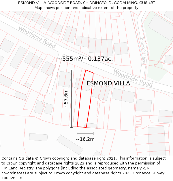 ESMOND VILLA, WOODSIDE ROAD, CHIDDINGFOLD, GODALMING, GU8 4RT: Plot and title map