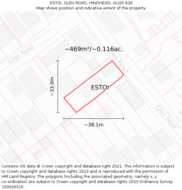 ESTOI, GLEN ROAD, HINDHEAD, GU26 6QE: Plot and title map