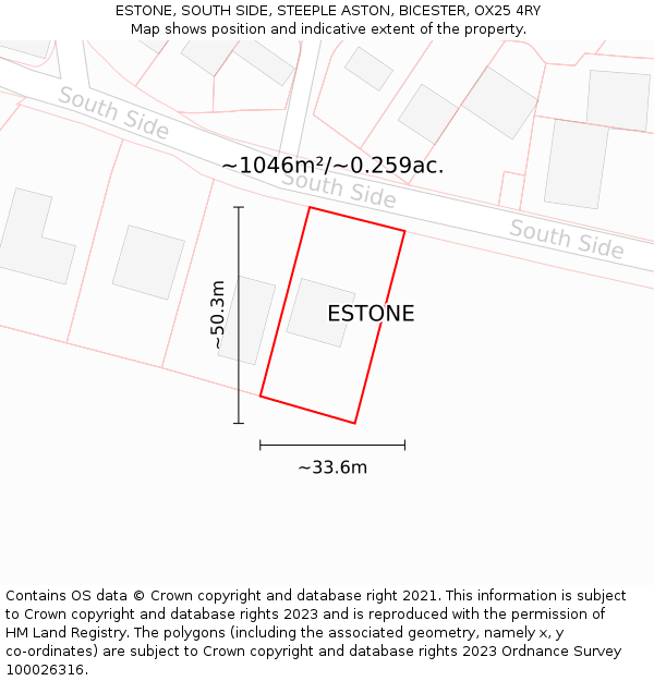 ESTONE, SOUTH SIDE, STEEPLE ASTON, BICESTER, OX25 4RY: Plot and title map