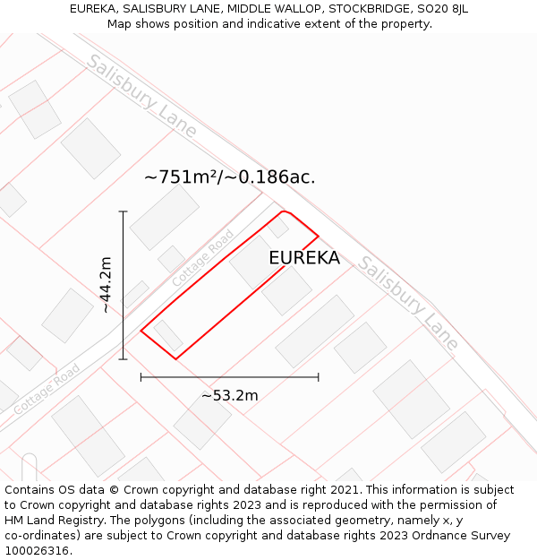 EUREKA, SALISBURY LANE, MIDDLE WALLOP, STOCKBRIDGE, SO20 8JL: Plot and title map