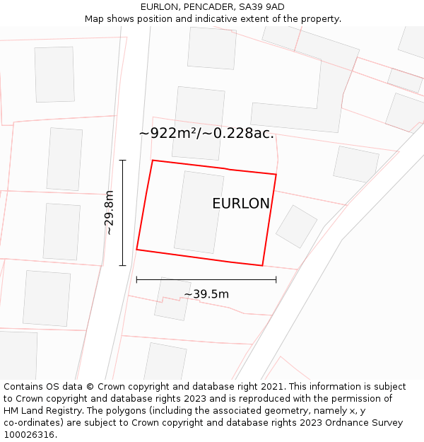 EURLON, PENCADER, SA39 9AD: Plot and title map