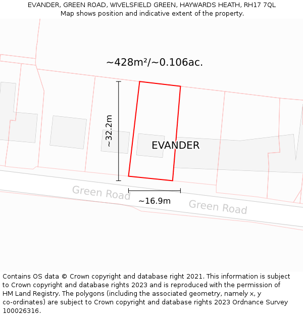 EVANDER, GREEN ROAD, WIVELSFIELD GREEN, HAYWARDS HEATH, RH17 7QL: Plot and title map