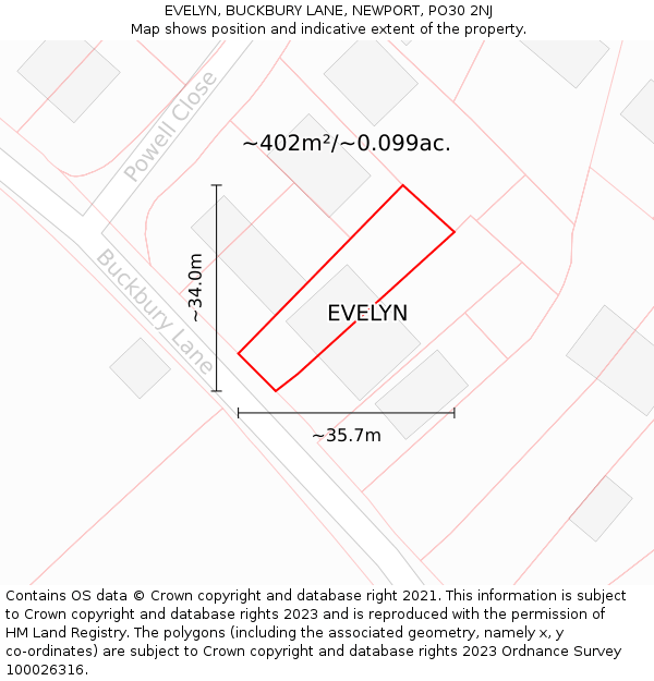 EVELYN, BUCKBURY LANE, NEWPORT, PO30 2NJ: Plot and title map