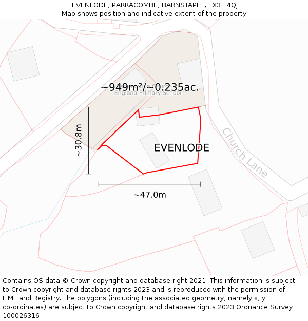 EVENLODE, PARRACOMBE, BARNSTAPLE, EX31 4QJ: Plot and title map