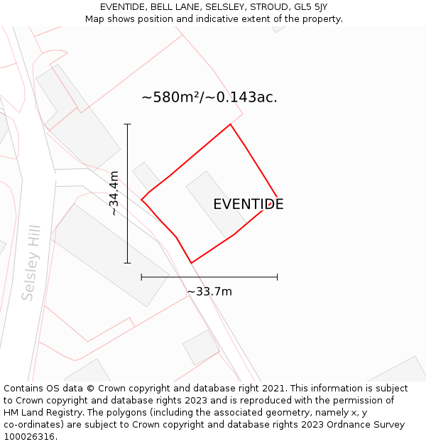 EVENTIDE, BELL LANE, SELSLEY, STROUD, GL5 5JY: Plot and title map