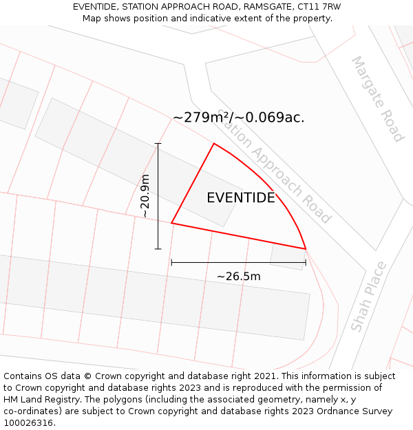 EVENTIDE, STATION APPROACH ROAD, RAMSGATE, CT11 7RW: Plot and title map