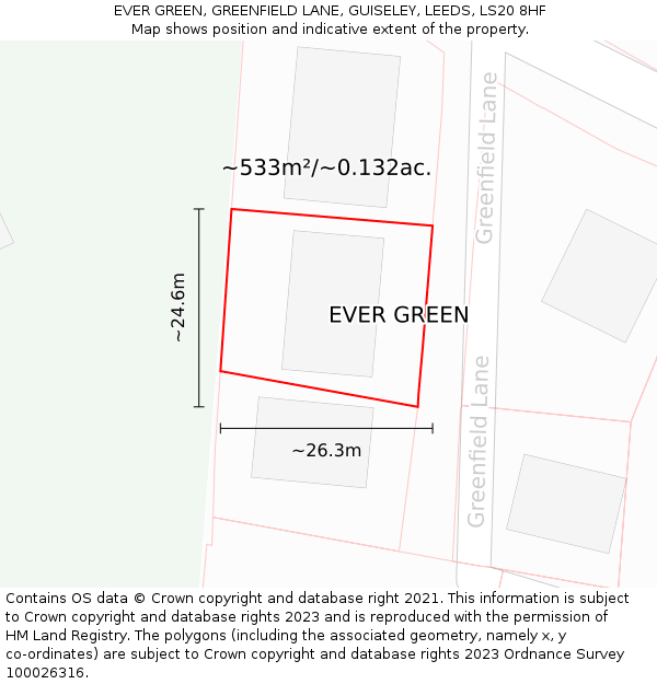 EVER GREEN, GREENFIELD LANE, GUISELEY, LEEDS, LS20 8HF: Plot and title map