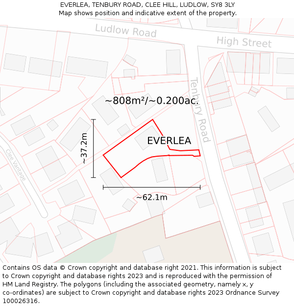 EVERLEA, TENBURY ROAD, CLEE HILL, LUDLOW, SY8 3LY: Plot and title map