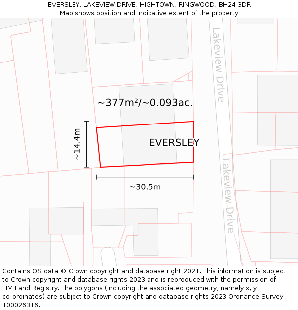 EVERSLEY, LAKEVIEW DRIVE, HIGHTOWN, RINGWOOD, BH24 3DR: Plot and title map